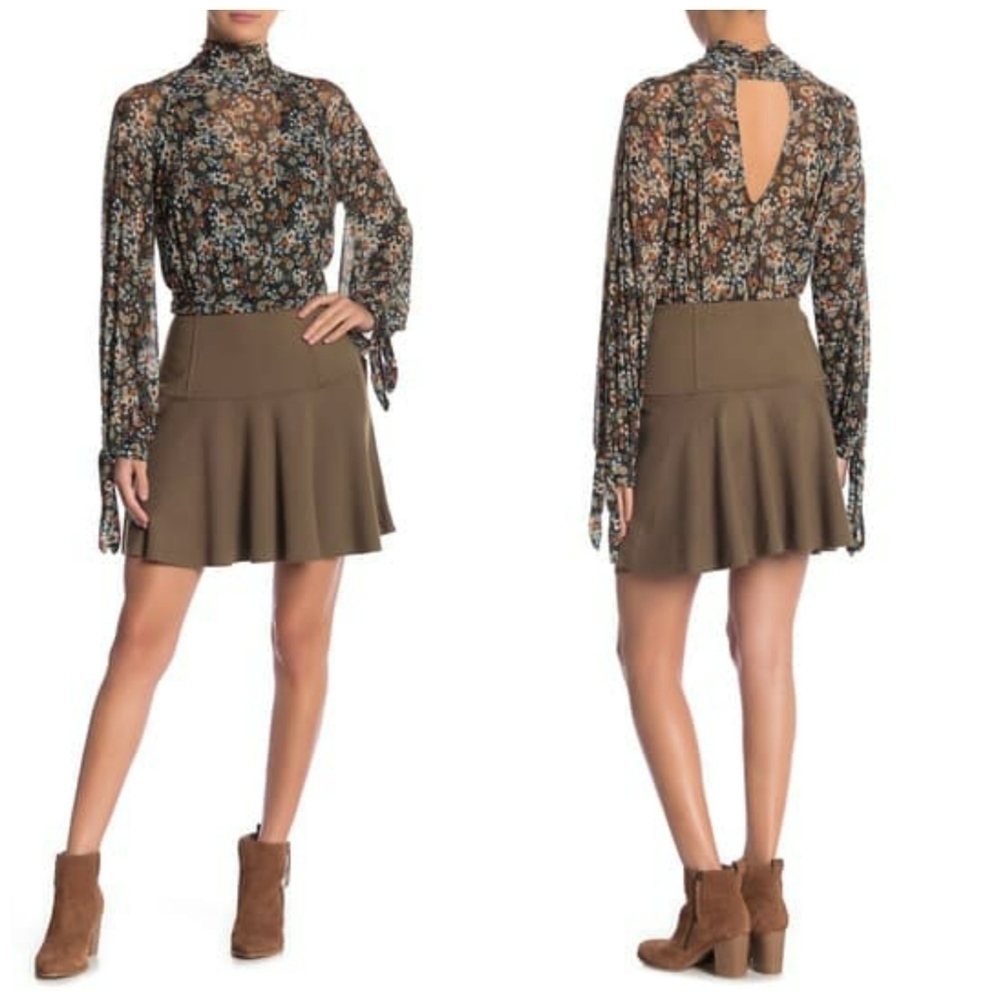 NWOT Free People Army Green Pleated High Waist Mini Skirt